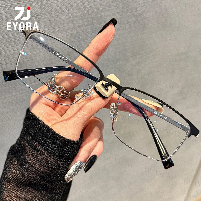 

EYORA Business Half-Frame Half Ti Reading Glasses for Men Anti Blue Light Photochromic Glasses Optical Lenses with Prescription