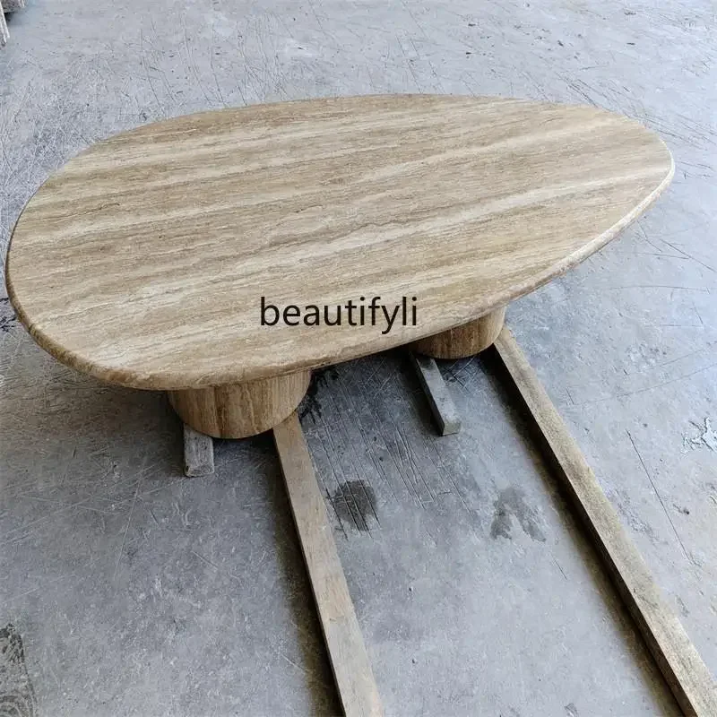 وابي سابي فاخر فريد من نوعه طاولة القهوة الطبيعية غرفة المعيشة كريم الرخام البيج طاولة كونترتوب الحجر الفاخرة صالون غرفة الشمال