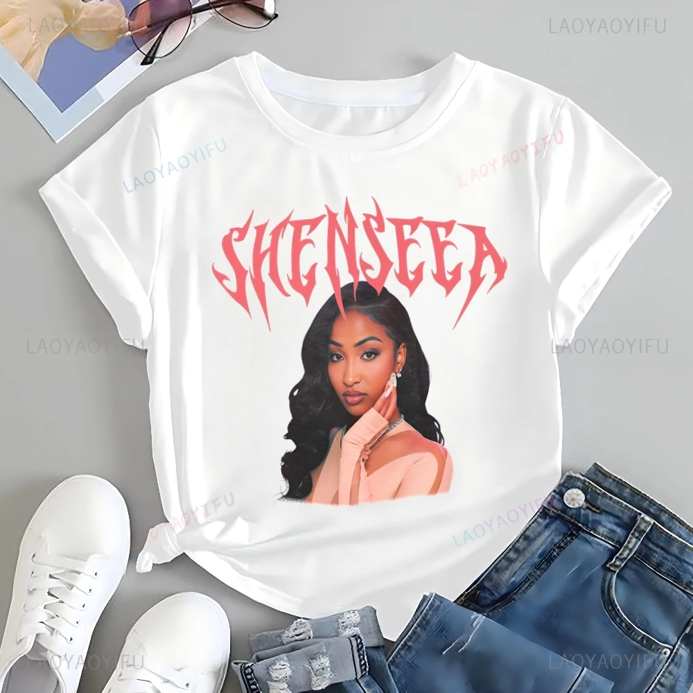 Retro Singer Shenseea Printed T-shirt Top Shenseea Neutral Trend Harajuku Short Sleeved Unisex Shirt Pattern Large T-shirt