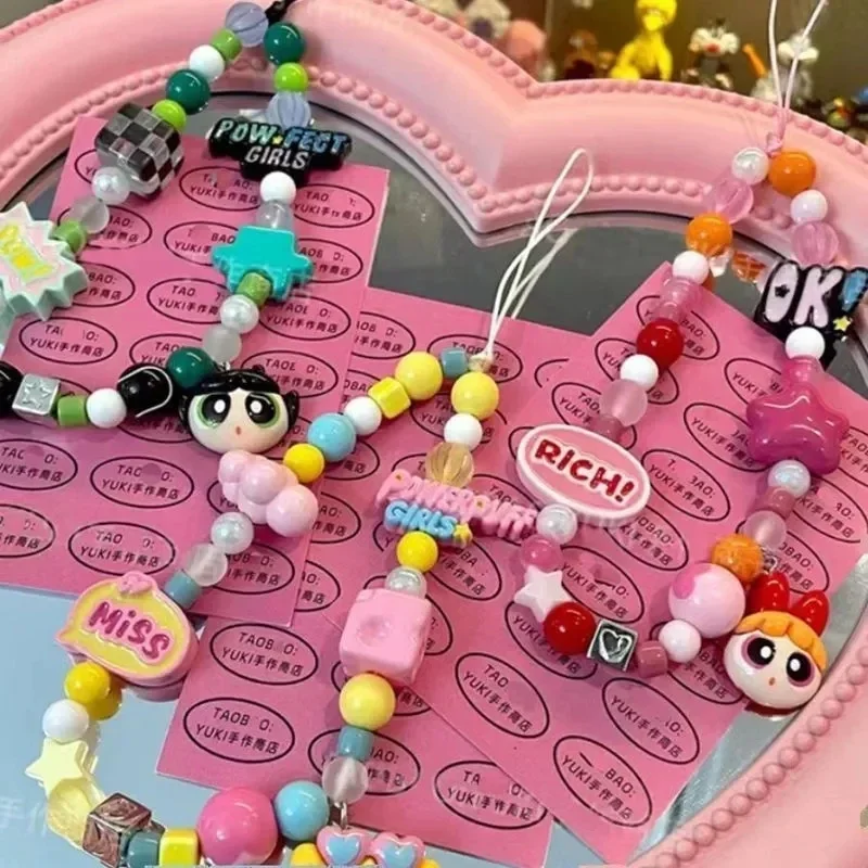 The Powerpuff Girls Cute Cartoon CCD Phone Chain Kawaii Periphery Toy Keychain Pendant Gift