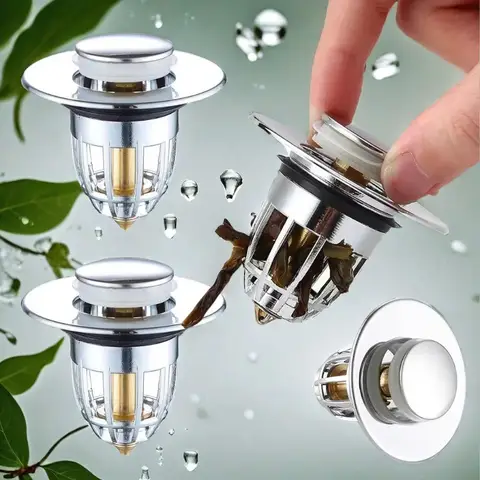 Stainless Steel Anti-odor Pop-up Drain Stopper for Sink, Press-type, Universal Accessory for Washbasins and Sinks Filter Screen