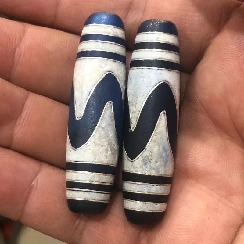 Wholesale Blue Agate High Oil Coated Pulp Horseshoe Pattern Tiger Tooth Tibet Beads Inlaid Silver Silk Tibet Beads PendantDIYOrn