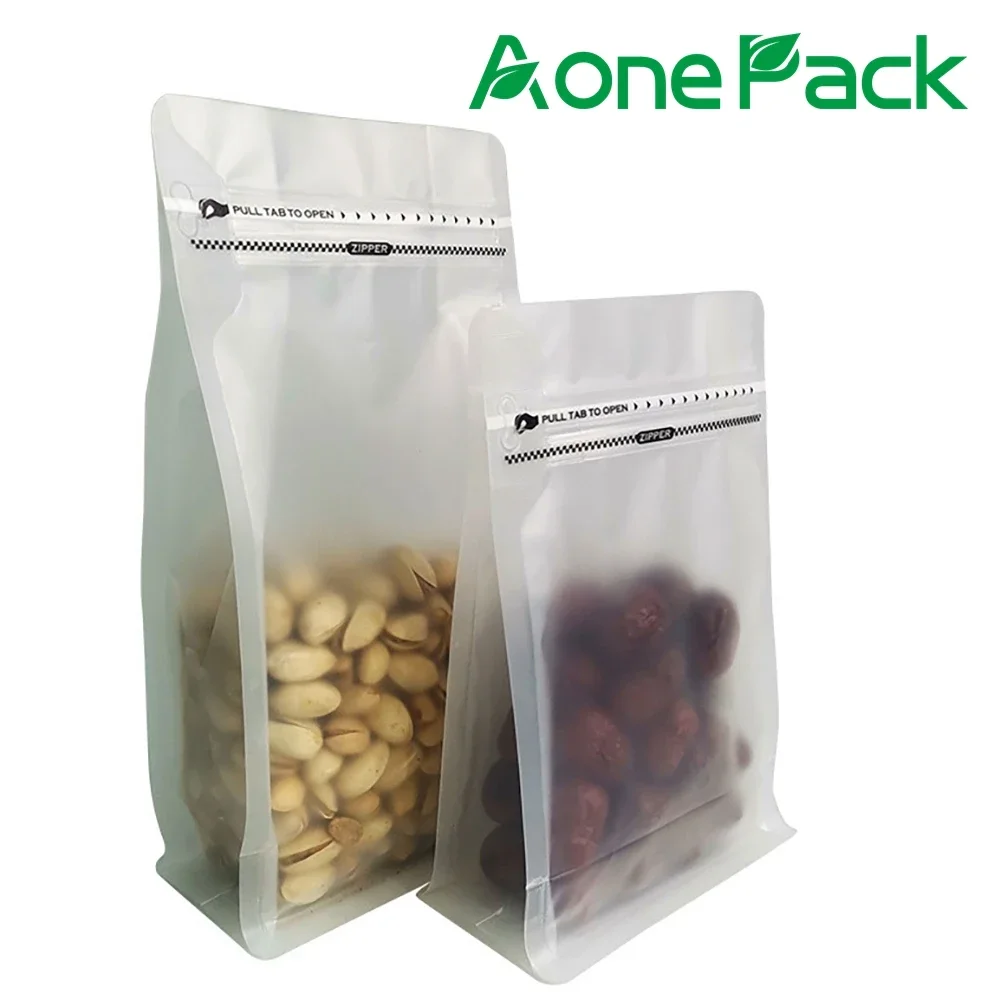 50pcs Resealable 8OZ 16OZ 1kg Matt Clear Plastic Coffee Bag with Valve and Zipper For Food Nut Tea Flat Bottom Transparent Bags