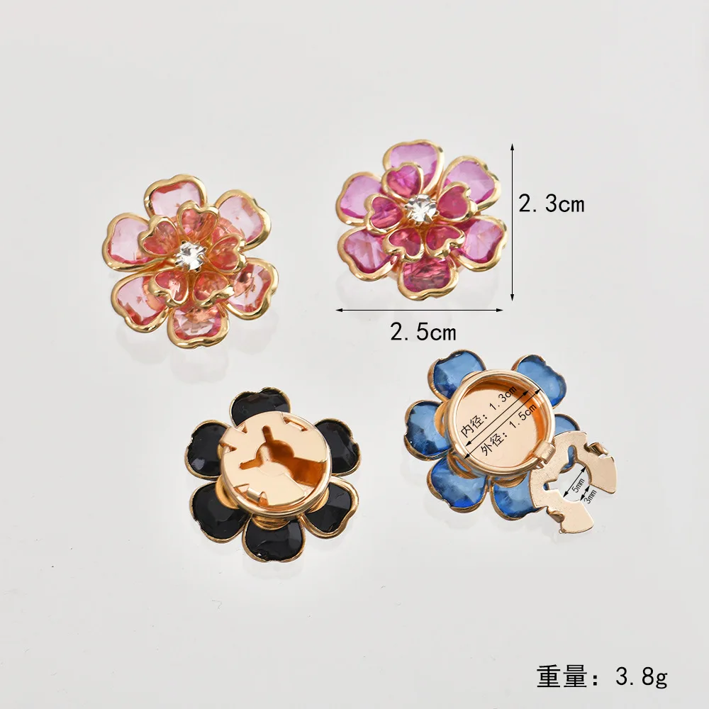 Korean Elegant Crystal Camellia Cufflinks for Women Scarf Buckle Anti-Slip Shirt Sleeve Buttons Covers Decoration Accessories