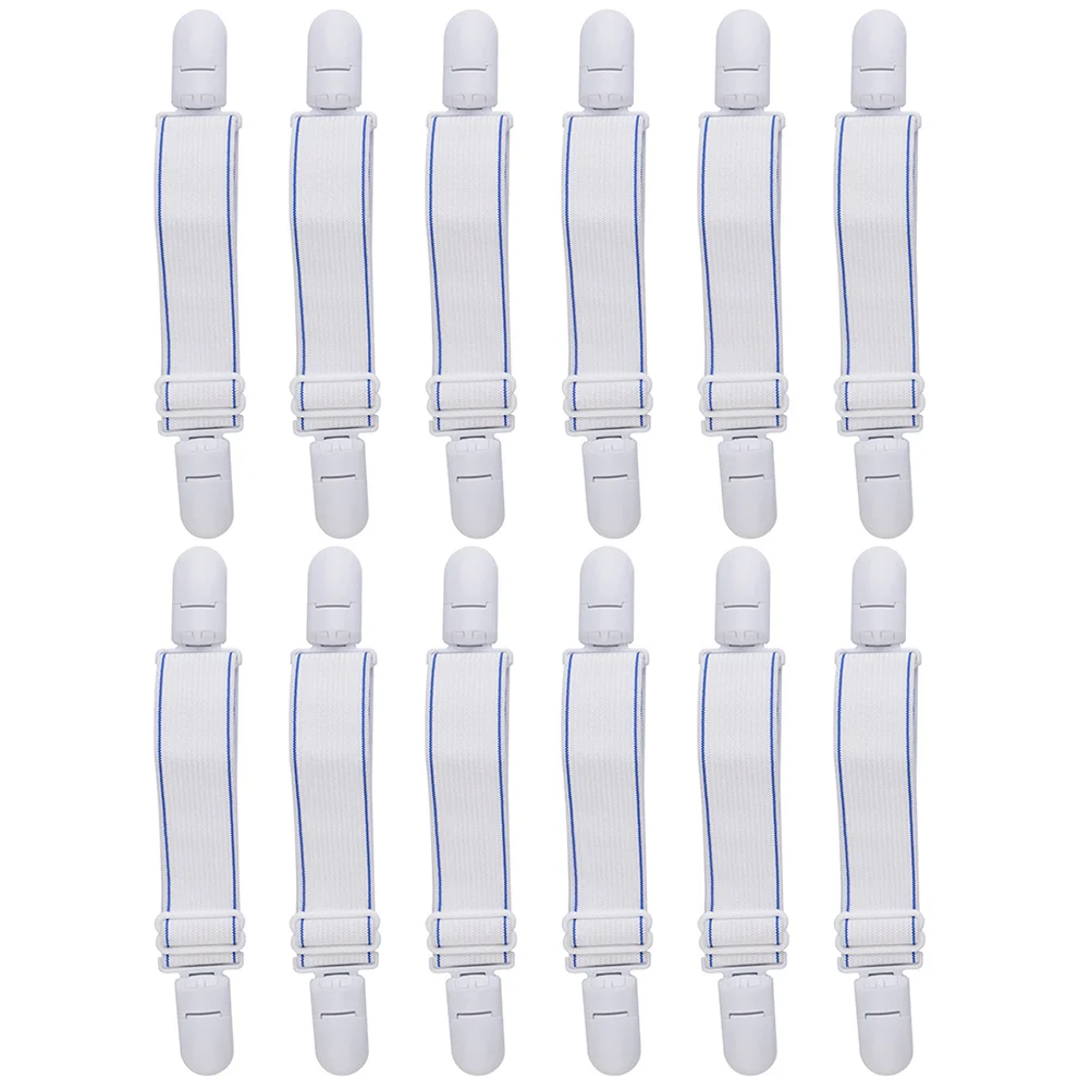 

12 Pcs Bed Sheet Clips Wider Elastic Bands Fitted Sheets Blankets Mattress Pads Duvet Covers Fasteners Straps White