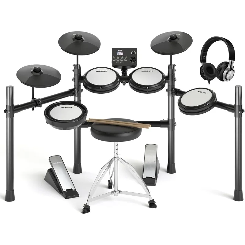 

Electric Drum Set with Quiet Mesh Pads,Electronic Drum for Beginner,USB MIDI,Throne,Headphones,Sticks, Included 15 Kits