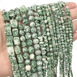 26 Types Green Spot Jasper Bead Natural Stone Round Cube Faceted Rondelle Loose Beads for Jewelry Making DIY Charms Bracelets