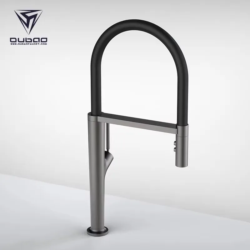 Luxury Brass Decked Mounted Kitchen Faucet Hot cold water Tap Modern Top Quality Kitchen Sink Faucet With Pull Out Sprayer,Grey