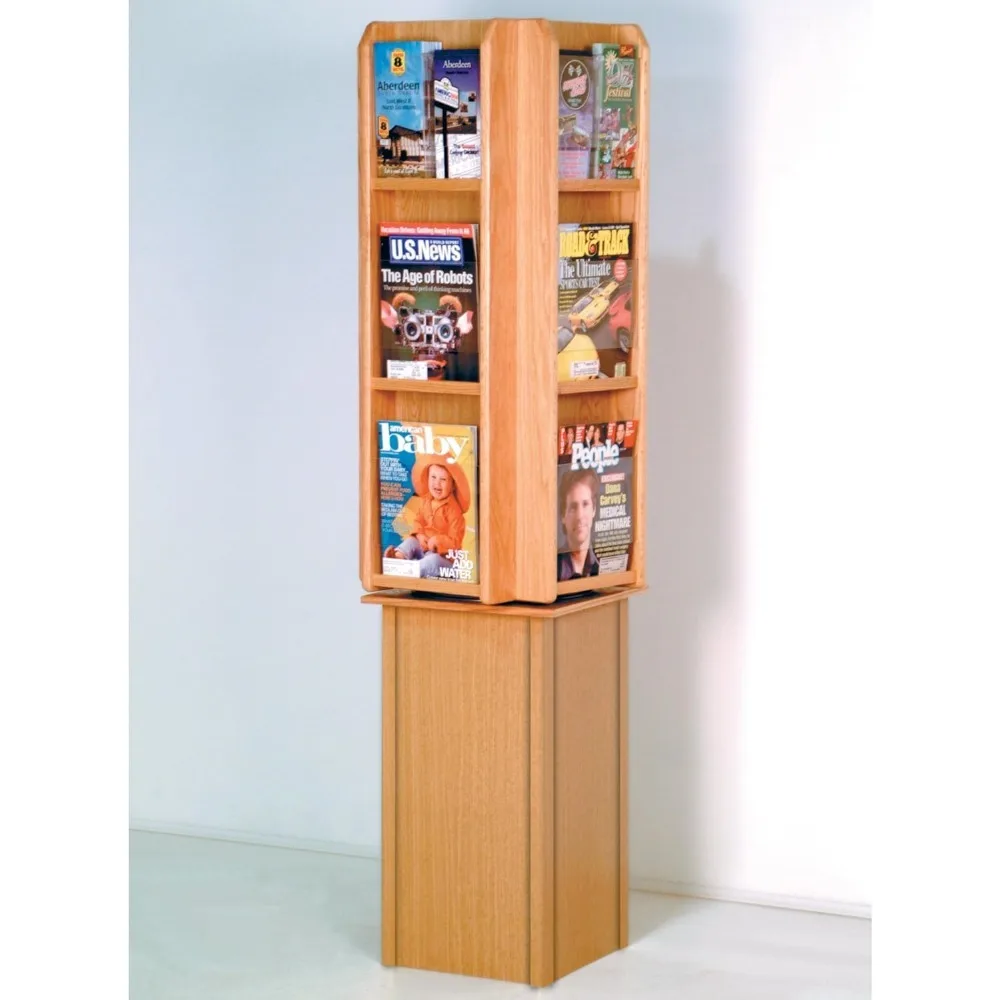 Spinning Floor Display With 12 Magazine/24 Brochure Pockets, Mahogany,book Shelves