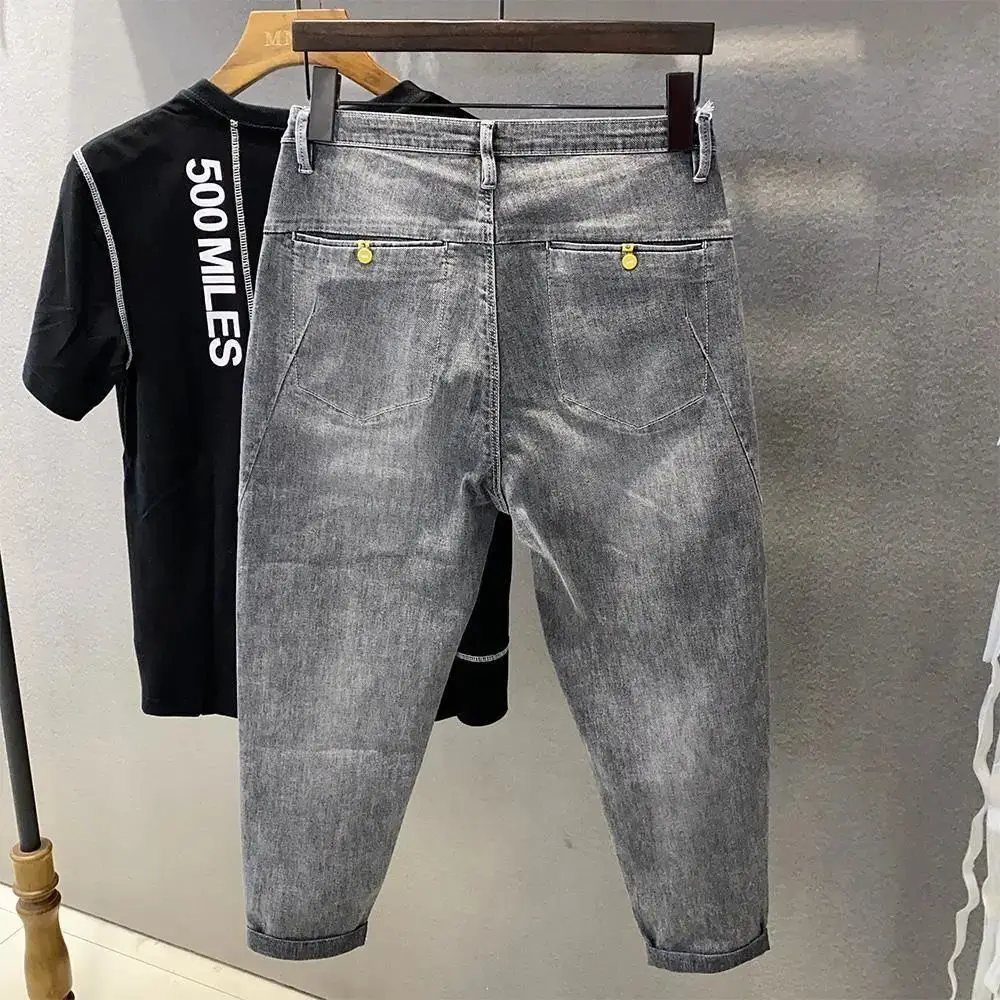 Primavera verão solto cone calças masculinas pés pequenos magro-encaixe calças de cor clara simples baggy street wear jeans homem jeans