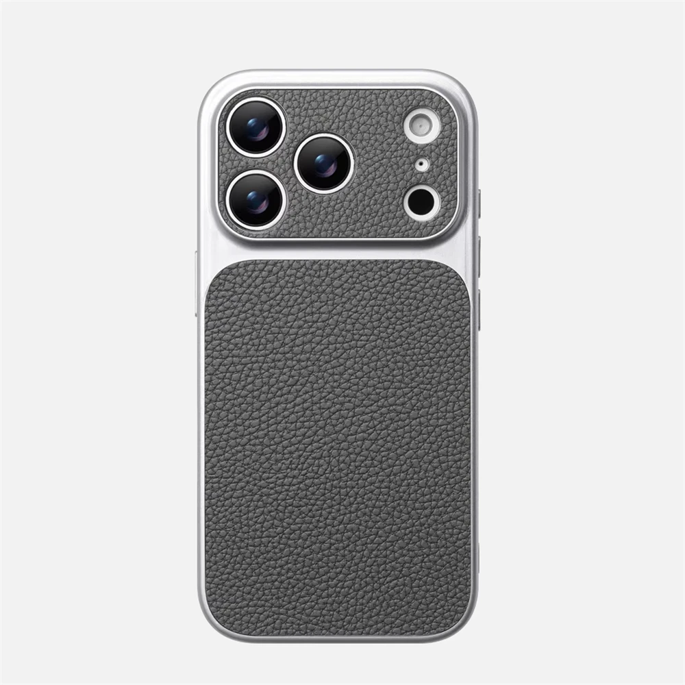 Luxuriöse Lychee-Textur Leder Matt Hartschale für iPhone 17 Pro Max 16 15 14 13 12 ProMax mit vollständigem Linsenschutz Rückabdeckung