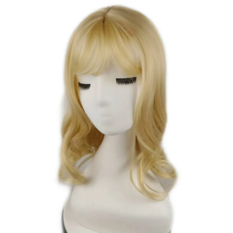 Hot Selling And Easy Matching Full Head Set With Light Gold Long Curly Hair Wig And Big Wave Design