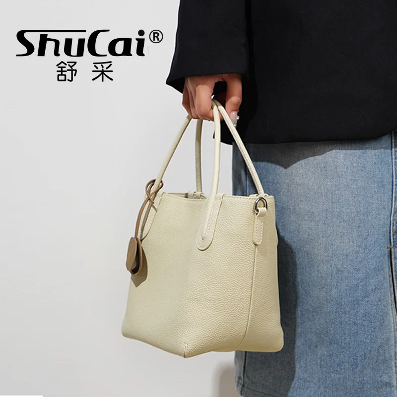 Head Layer Cowhide Vegetable Basket Bag Leather Cell Phone Crossbody Bag Commuter Shoulder Bucket Bag