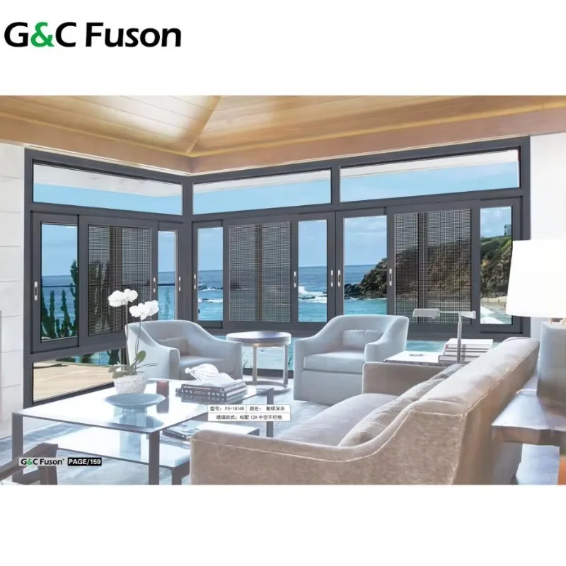 Fuson Bi-Folding Corner Window Reflective Glass Water Proof Aluminum Sliding Windows And Doors