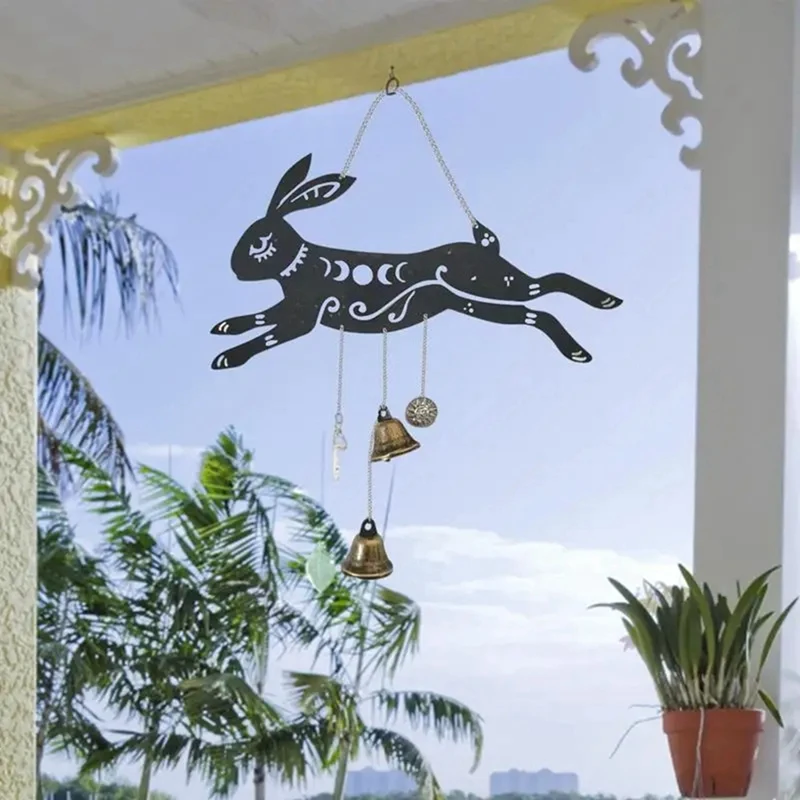 Wind Chime Pendant Rabbit Vintage Wind Bell Decor Running Rabbit For Doors Courtyards Gardens