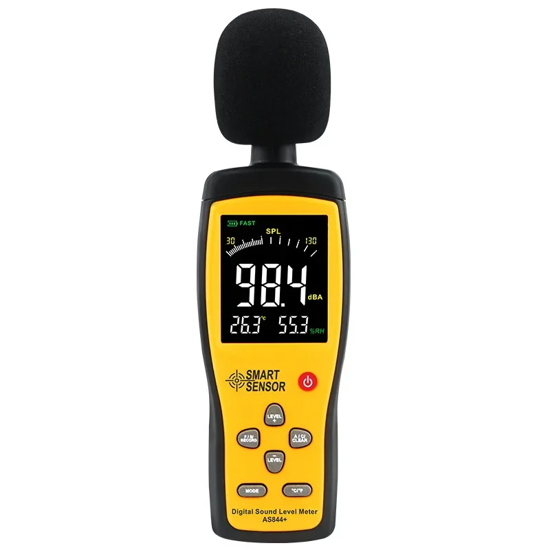 Sima AS844+ high precision color screen noise meter decibel meter sound level meter temperature humidity link computer alarm val