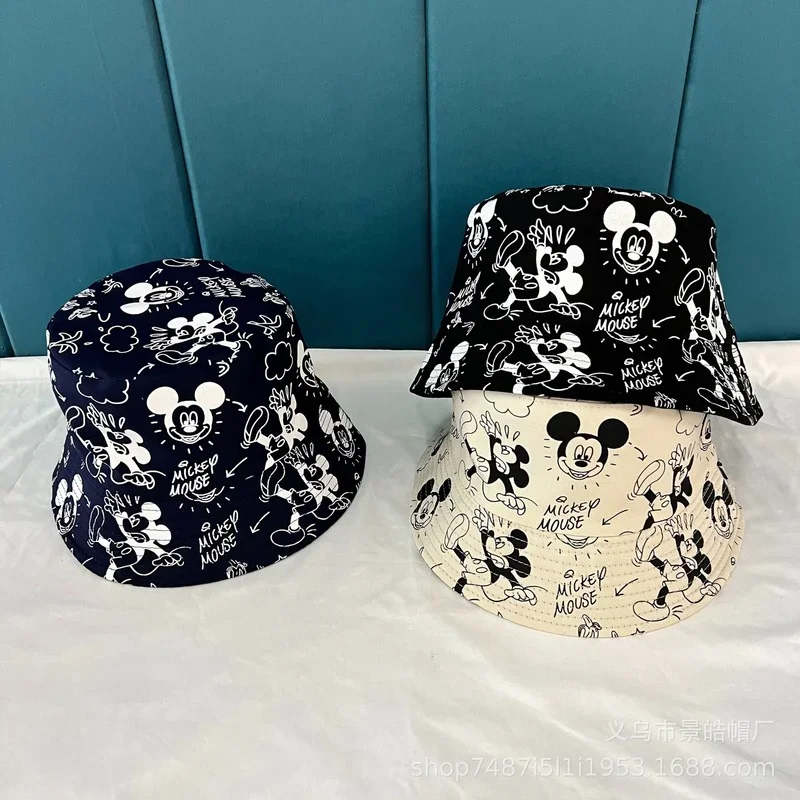 Disney Mickey Minnie Double-sided Wear Bucket Hats Cartoon Fishing Hat Boys/Girls Bob Femme Gorro Summer Women Men\'s Panama Hat