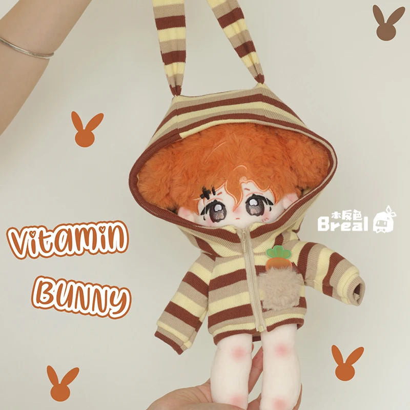 Cartoon Bunny Stripe Hoodie para meninos e meninas, casaco de boneca de pelúcia, roupas de vestir, roupas cosplay, roupas de moda, presentes originais, 20cm