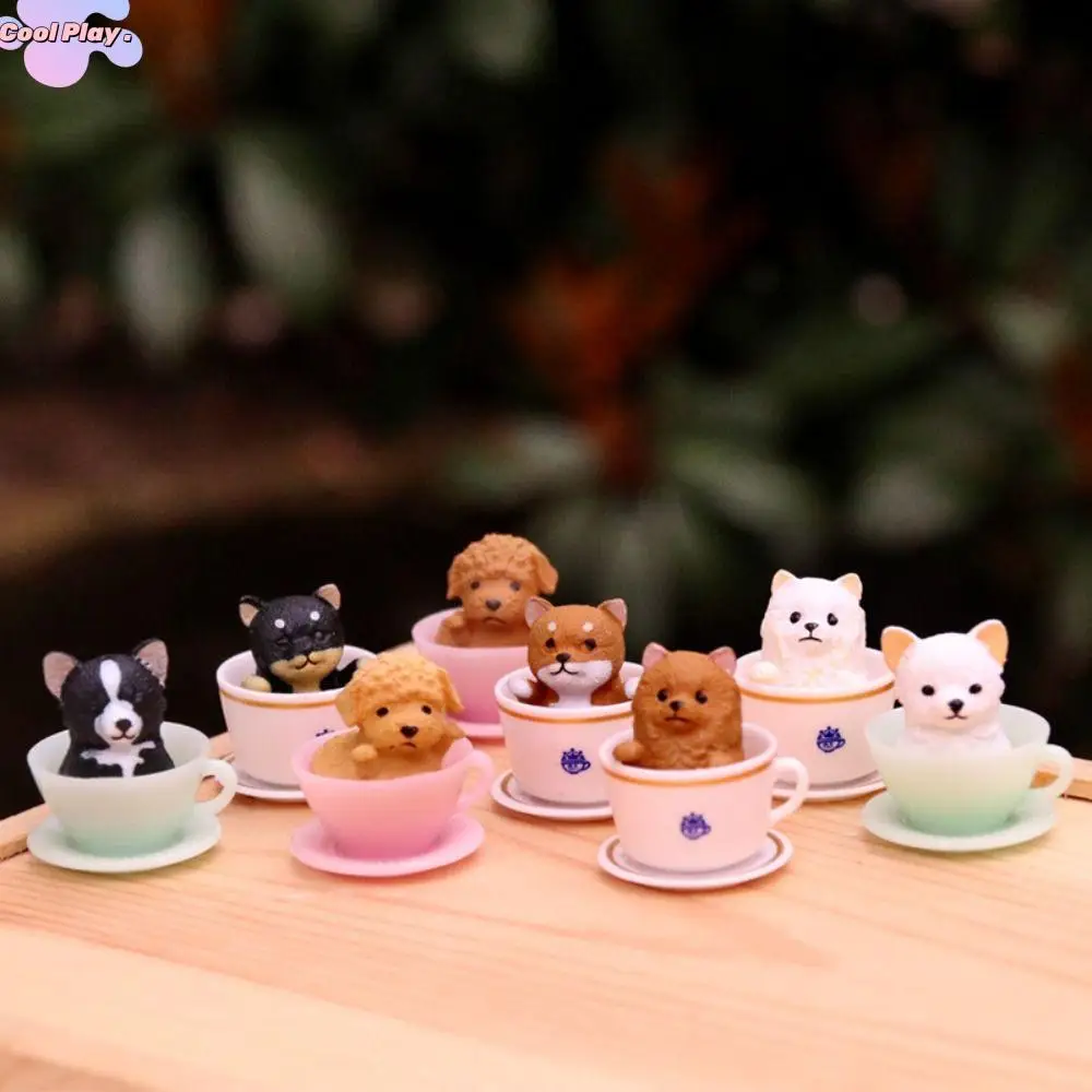 Puppy Kitten Teacup Dog Cats Animal Model Gashapon Toys Dog Cat Figurines PVC Doll Kawaii Miniature Dog Ornaments