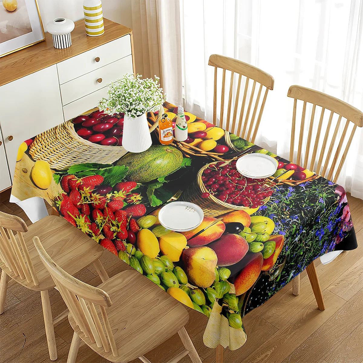Rectangular Tablecloth 3D Fruit Food Summer Theme Decor Art Rectangular Tablecloth for Kitchen Dining Room Wedding Decorations