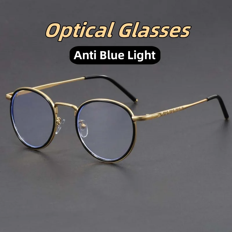 

Light Luxury Leisure Optical Glasses Round Metal Frame Retro Ultra Light HD Clear Lens Anti-Blue Light Eyeglasses Protect Eyes