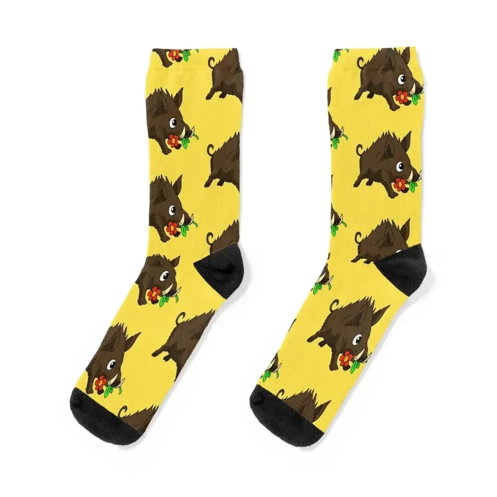 a cute wild boar pig with a flower. kawaii forest animal. Socks basketball Stockings Man Socks Women's