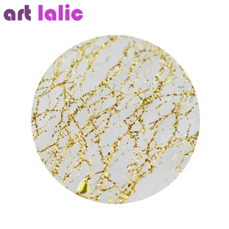 Gold Mesh Nail Stickers 5x6.5cm Glitter Line Silk Foil Transfer Nail Art Decals Fashionable Glittery Accessory for DIY Manicure