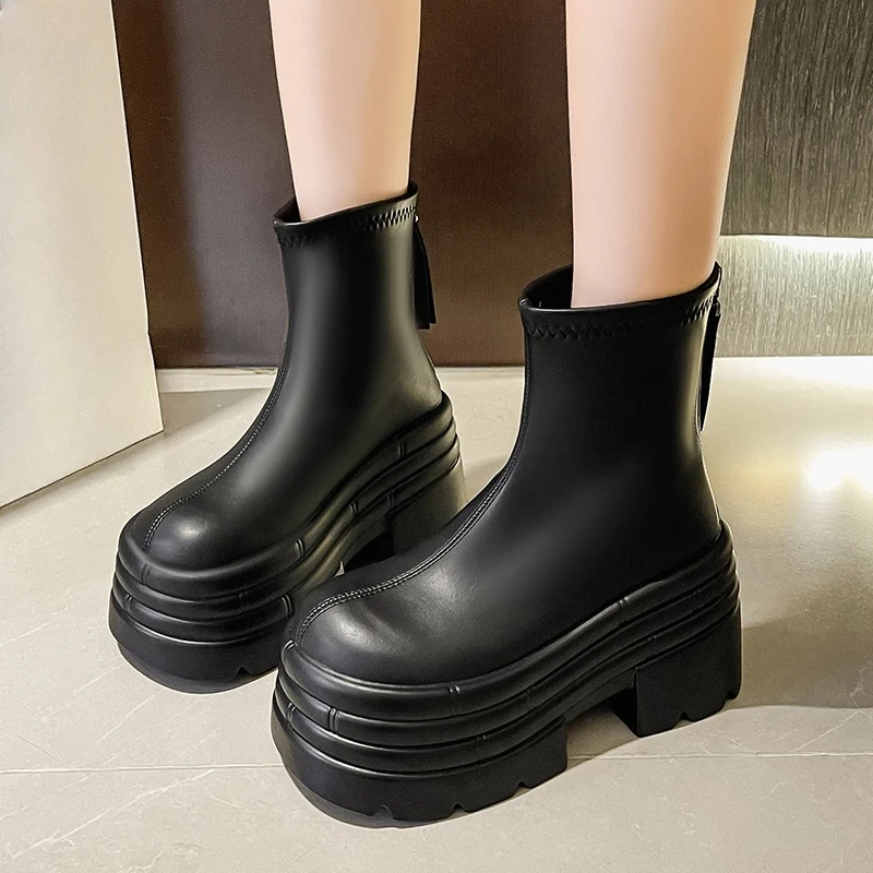 

Ботильоны на блочном каблуке, модная нескользящая износостойкая женская обувь на платформе с круглым носком и молнией сзади