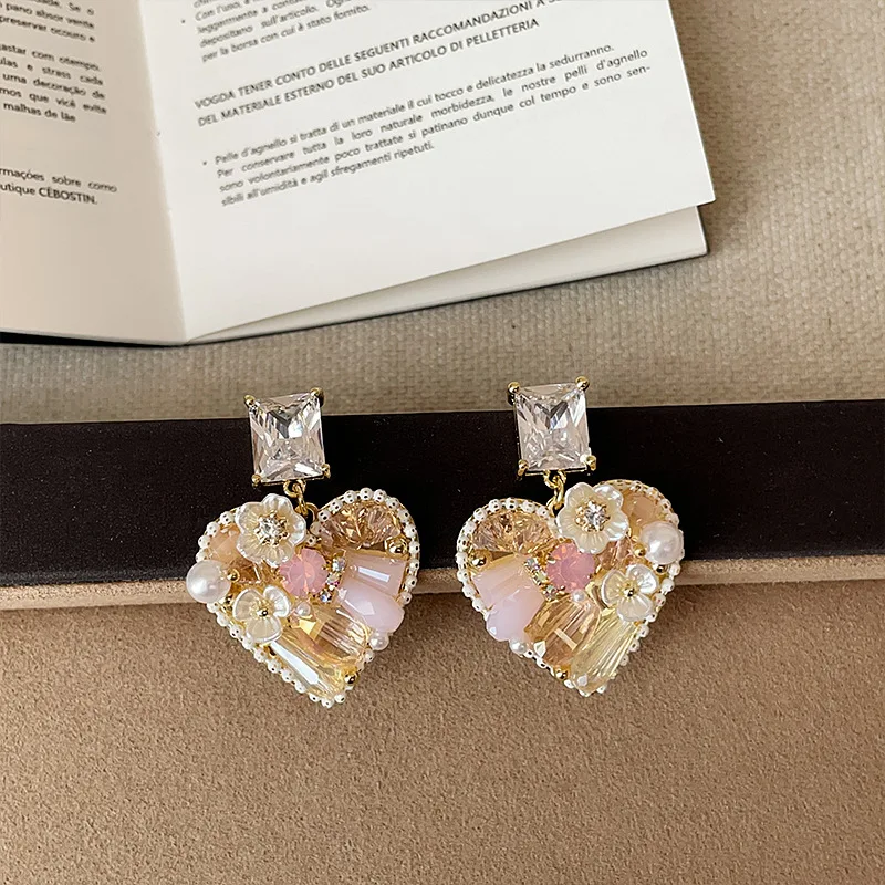 

Minar Textured Colorful Crystal Simulated Pearl Rectangle CZ Zircon Flower Heart Hanging Dangle Earrings for Women Party Jewelry