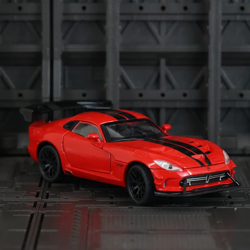 1:32 Dodge Viper Alloy Car Model Ornament Collection, portas e capô do motor, porta-malas pode abrir, carro de brinquedo para meninos