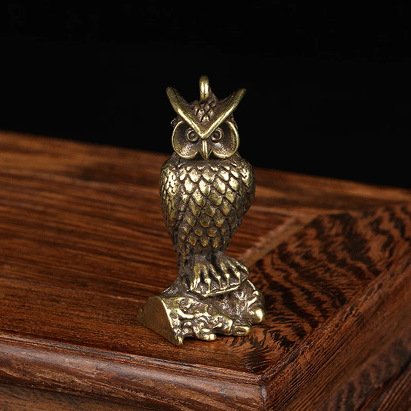 Retro Copper Animal Tea Pet Retro Brass Owl Ornaments Miniature Statues Desktop Decorations Decoration Crafts Keychain Pendant