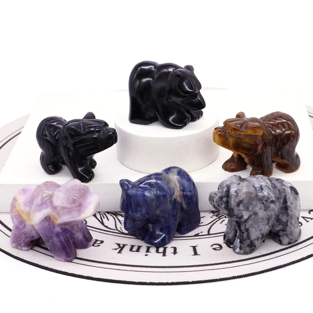 

1.5" Bear Statue Reiki Healing Crystal Natural Stone Quartz Hand Carved Gemstone Home Decoration Animal Figurine Ornament Gifts