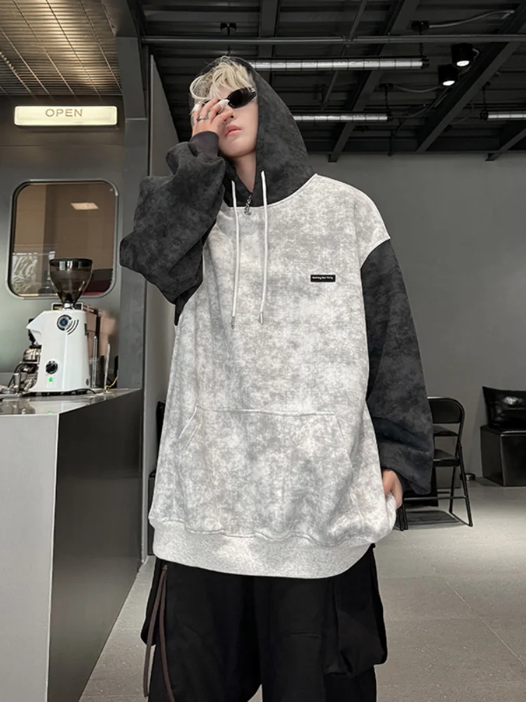 

Мужская толстовка-худи с эффектом двухслойности, тай-дай, в американском стиле, повседневная, свободного кроя, осенняя, новая модная трендовая куртка-свитшот