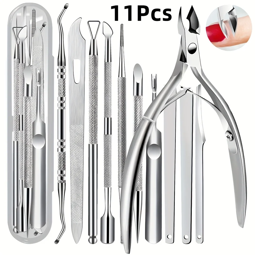 11 قطعة مقص بشرة الفولاذ المقاوم للصدأ-قص بشرة الأظافر-مقص إزالة الضوء الميت البيج مقص المقص أدوات مانيكير الأسرة #1