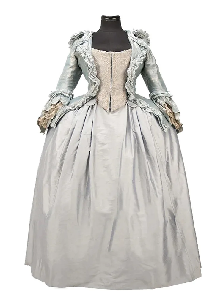 فستان روكوكو ماري أنطوانيت بقلنسوة لعام 1860s زي الملكة الأميرة زي روكوكو لزيارة الكرة مصنوع حسب الطلب