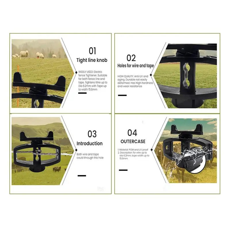A84X-Plastic Electronic Fence Wire Tensioner Livestock Electric Fence Wire Portable Tape Tighteners For Farm Accessories 72Pc
