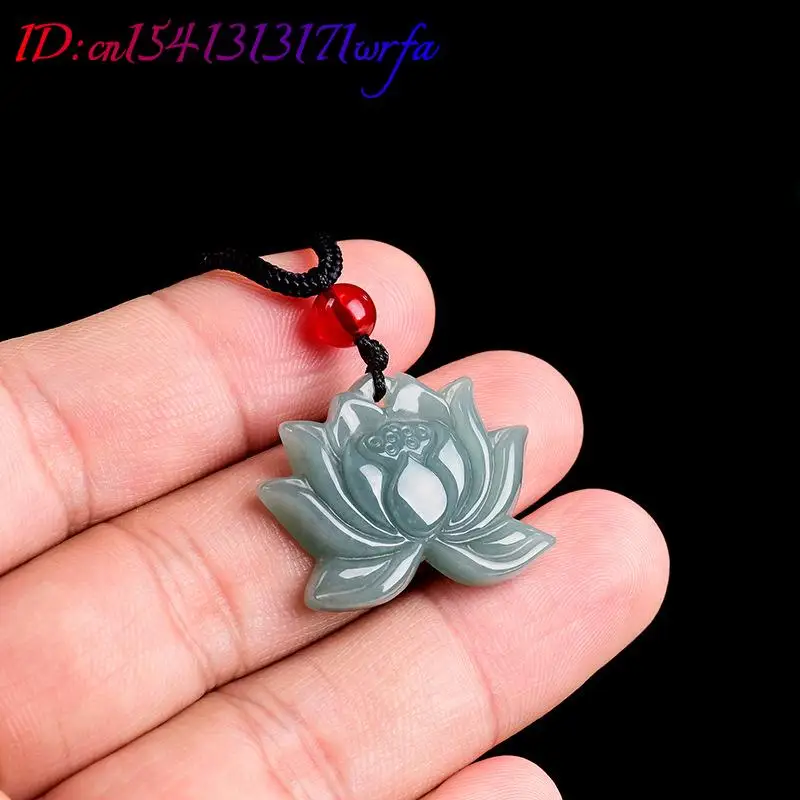 Myanmar Jadeite Lotus Pendant Necklace Charm Luxury Stone Designer Fashion Accessories Talismans Burmese Jade Vintage