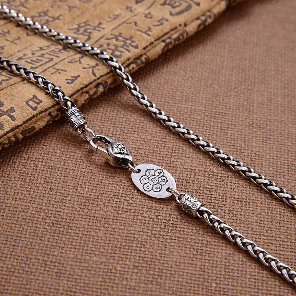 Real 925 Sterling Silver 3mm Wheat Link Chain Necklace S925 19.7