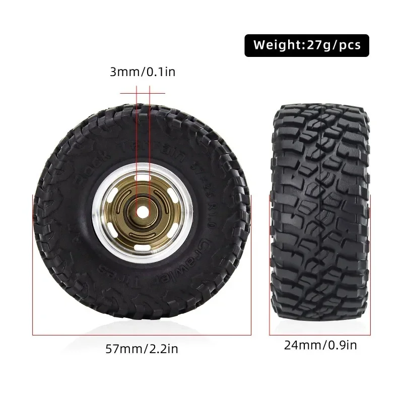 4szt 57mm 1.0 "Metal Beadlock Wheel Tire Set For 1/18 RC Crawler Car TRX4M SCX24 AX24 FMS24 Upgrade Parts Accessories