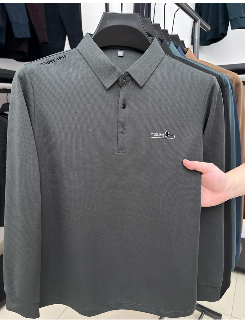 

Мужская футболка с длинными рукавами, весенне-осенняя рубашка поло с лацканами, новинка 2025 года, стильный повседневный топ для людей среднего и молодого возраста