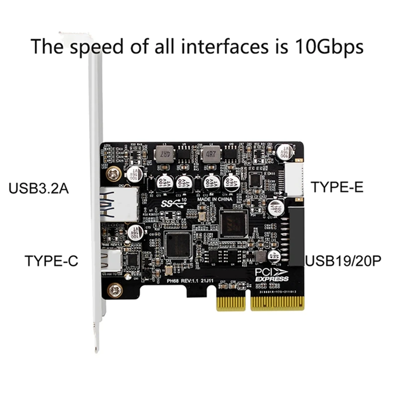 Imagem -05 - para Usb 3.2 a Port Tipo-c Front Tipo-e 19p 20p Full-interface Expansion Card 10 Gbps High-velocidade Adapter Card Pcie3.0