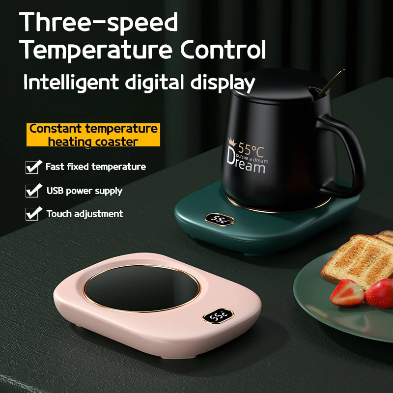 Almohadilla calefactora inteligente con carga USB, calentador de tazas de tres niveles de temperatura 55 ° Pantalla táctil digital de la estera de la taza calentada de la temperatura constante C