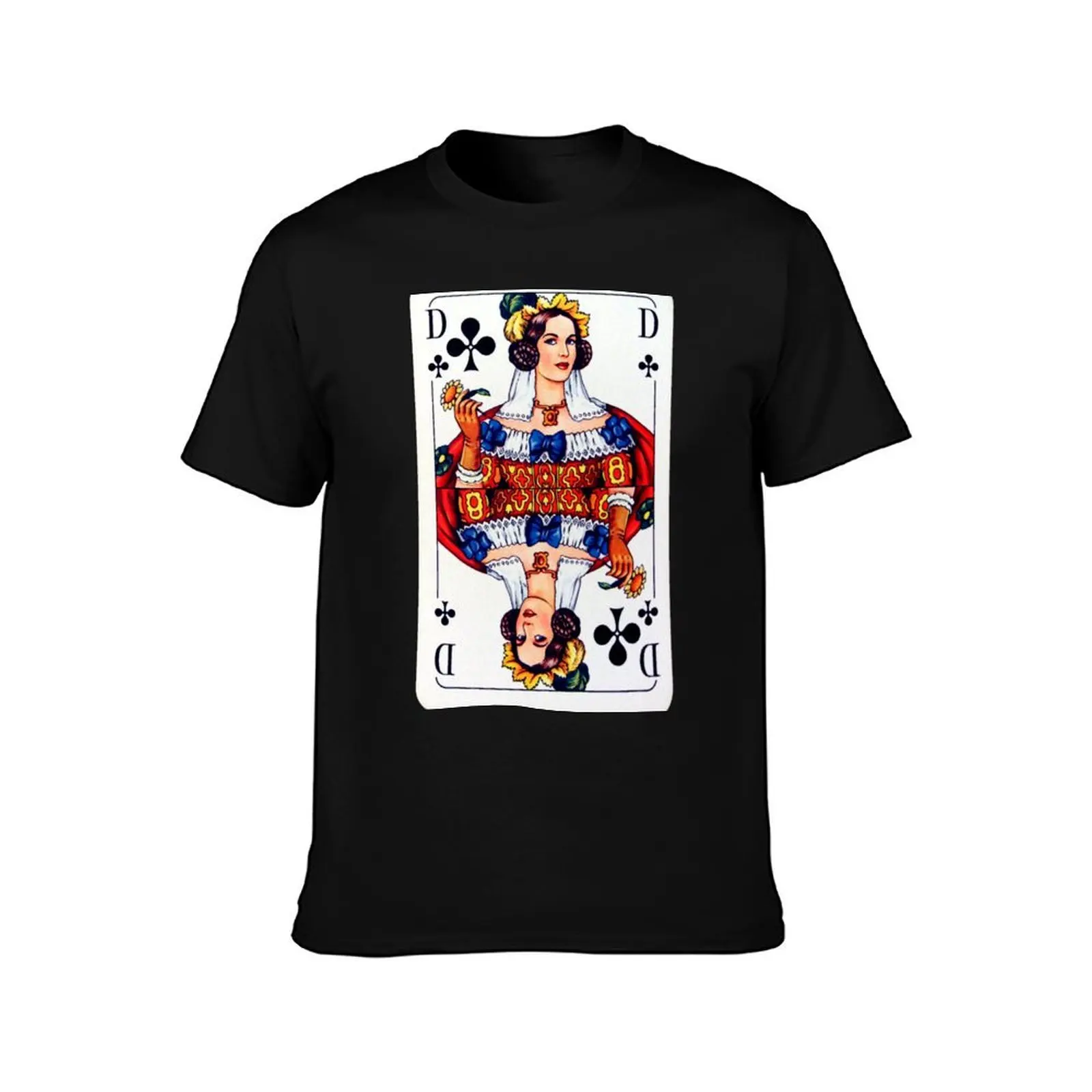 Clover Queen Argine - French Playing Cards T-Shirt, Summer Casual Cotton Tee, Oversized Streetwear Tops, Vintage Graphic Print