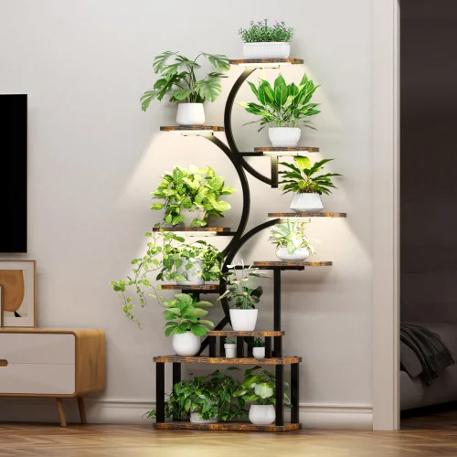 

68.5" Tall 10-Tier Plant Stand with 5 Grow Lights, S-Shaped Corner Plant Rack Indoor Plants, for Living Room, Garden & Patio