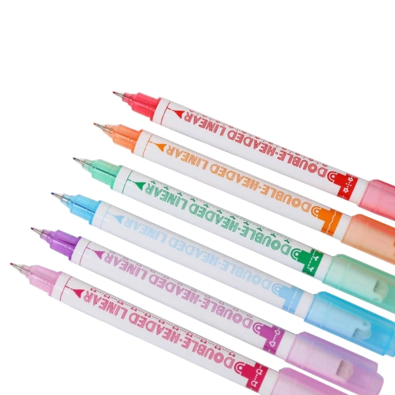 Ensemble de stylos surligneurs à Double extrémité, 6 couleurs avec 6 couleurs à lignes fines