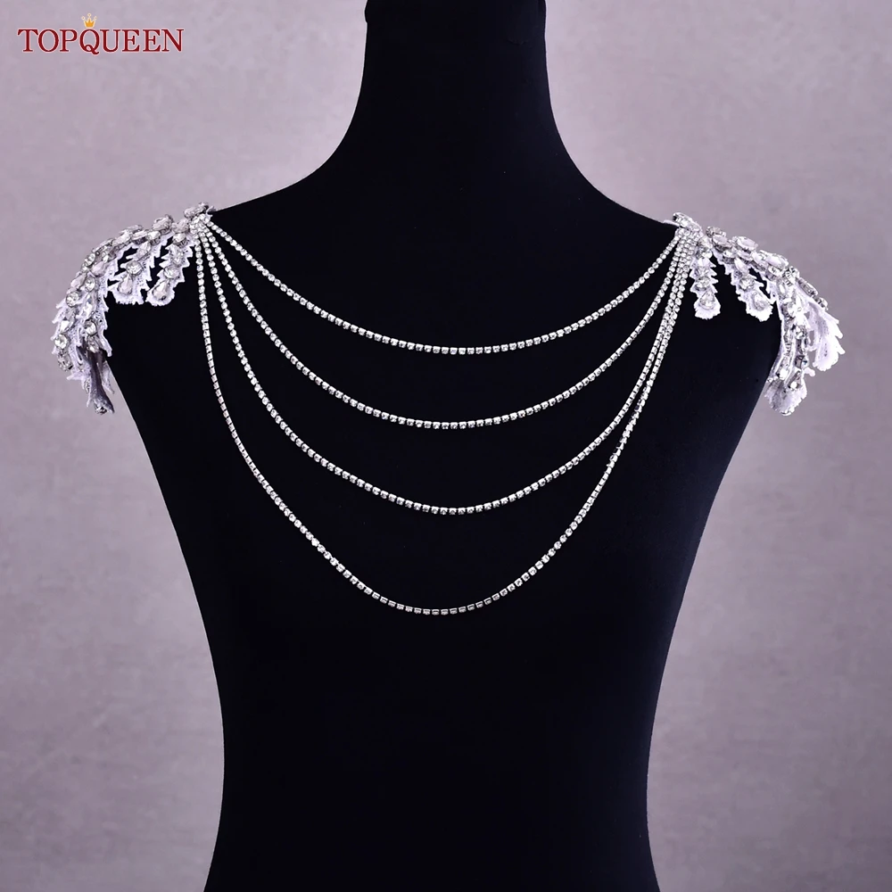 TOPQUEEN Wholesale Bridal Shoulder Chain Body Necklace Rhinestone Tassel Shawl Scarf Accessories Ladies Body Jewelry Boho SG05