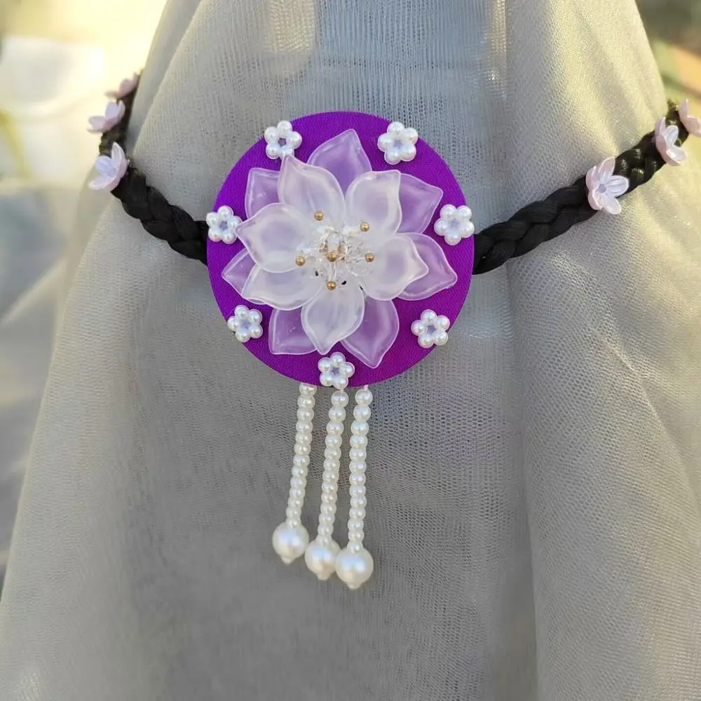 

Flower Hanbok Wig Headdress Tassel Pearl Korea Ethnic Style Hairband Classical Traditional Stage Dance Hair Hoop
