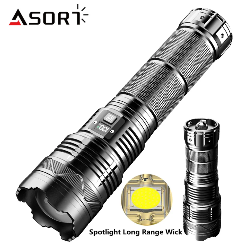 

Powerful 50W LED Flashlight Spotlight Long Range Wick Lantern Type-C Rechargeable USB Torch for Fishing Camping