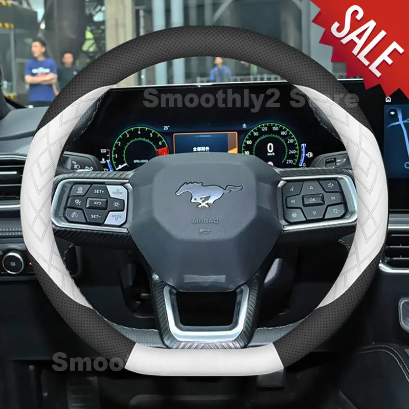 Leather Car Steering Wheel Cover For Ford Mustang Mach-E 2020-2024 2025 2026 Non-slip Auto Interior Ford Mustang Accessories