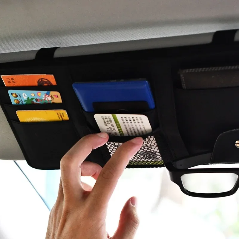Car Sun Visor Organizer Multi-pocket Zipper Auto Truck SUV Storage Pouch Bills Pen Card Glasses Holder Car Accessories Gadget